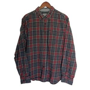 Eddie Bauer Classic Flannel Button Down Men’s XXL Gray Red Plaid Pocket